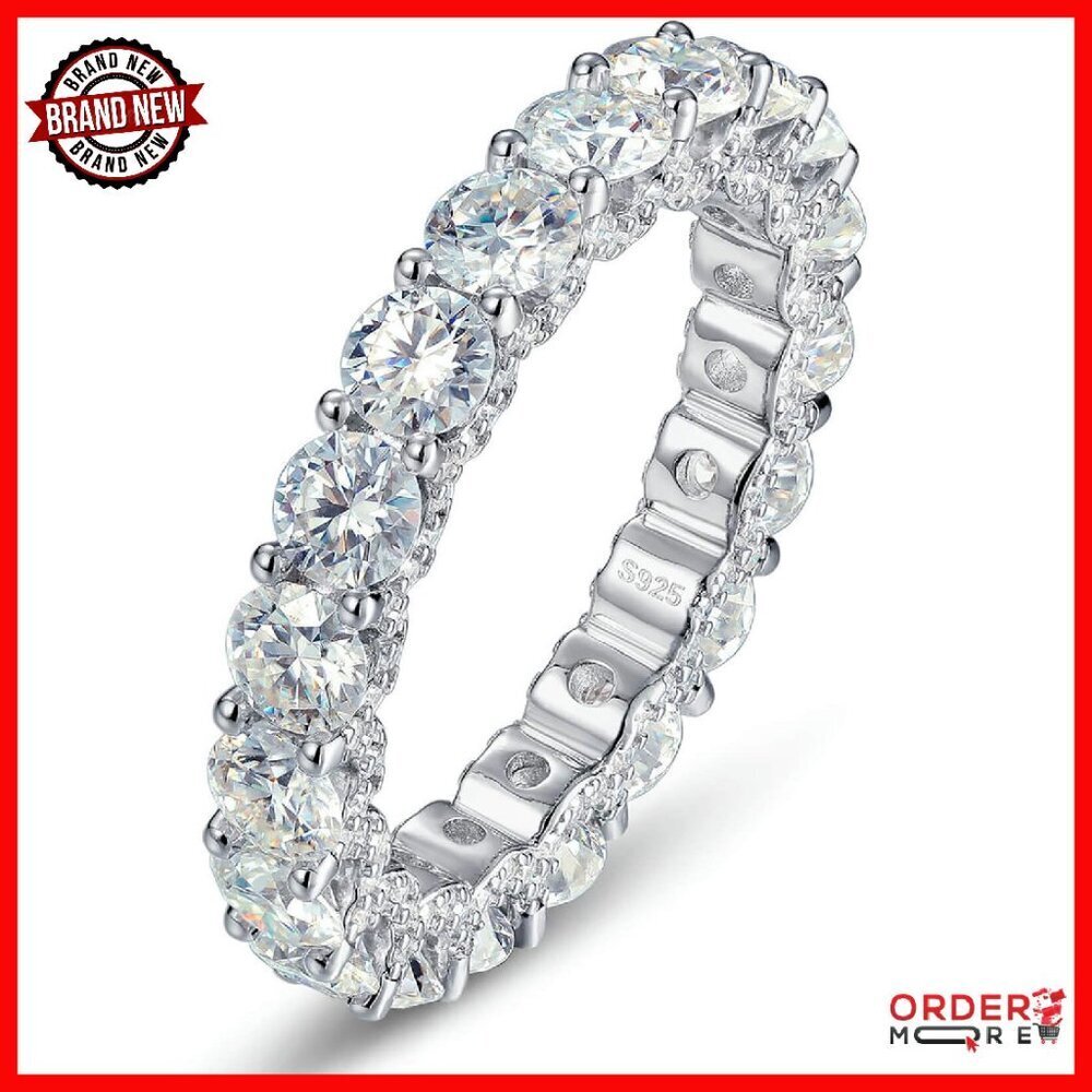Sterling Silver Moissanite Eternity Ring 5.1ct Size 8 Wedding Band